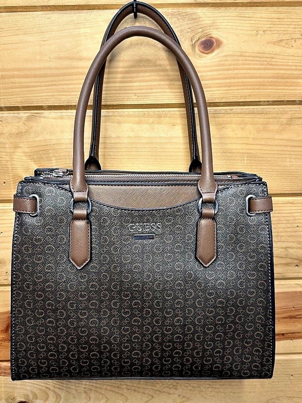 GUESS Monogram Tote Bag Brown & Black with Cardholder